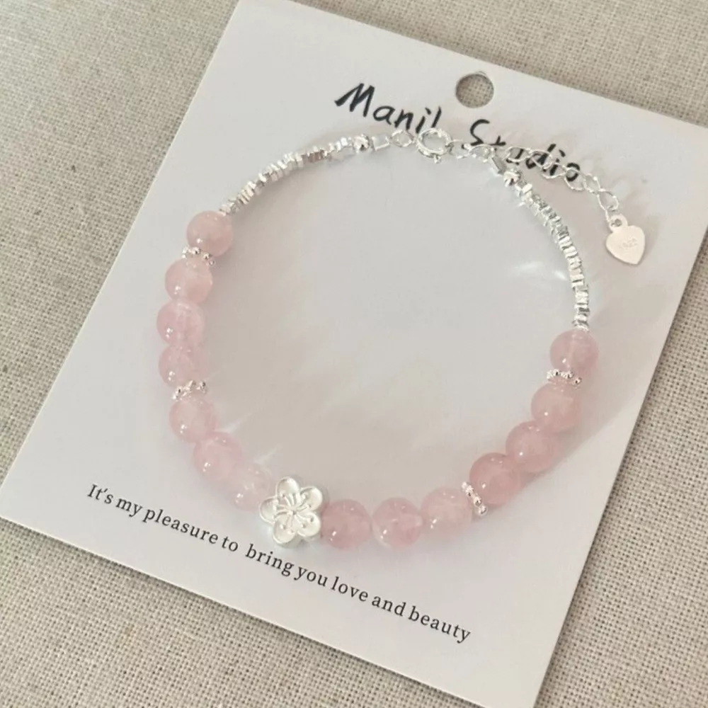 925 Sterling Silver Crystal Bead Flower Bracelet, image 2