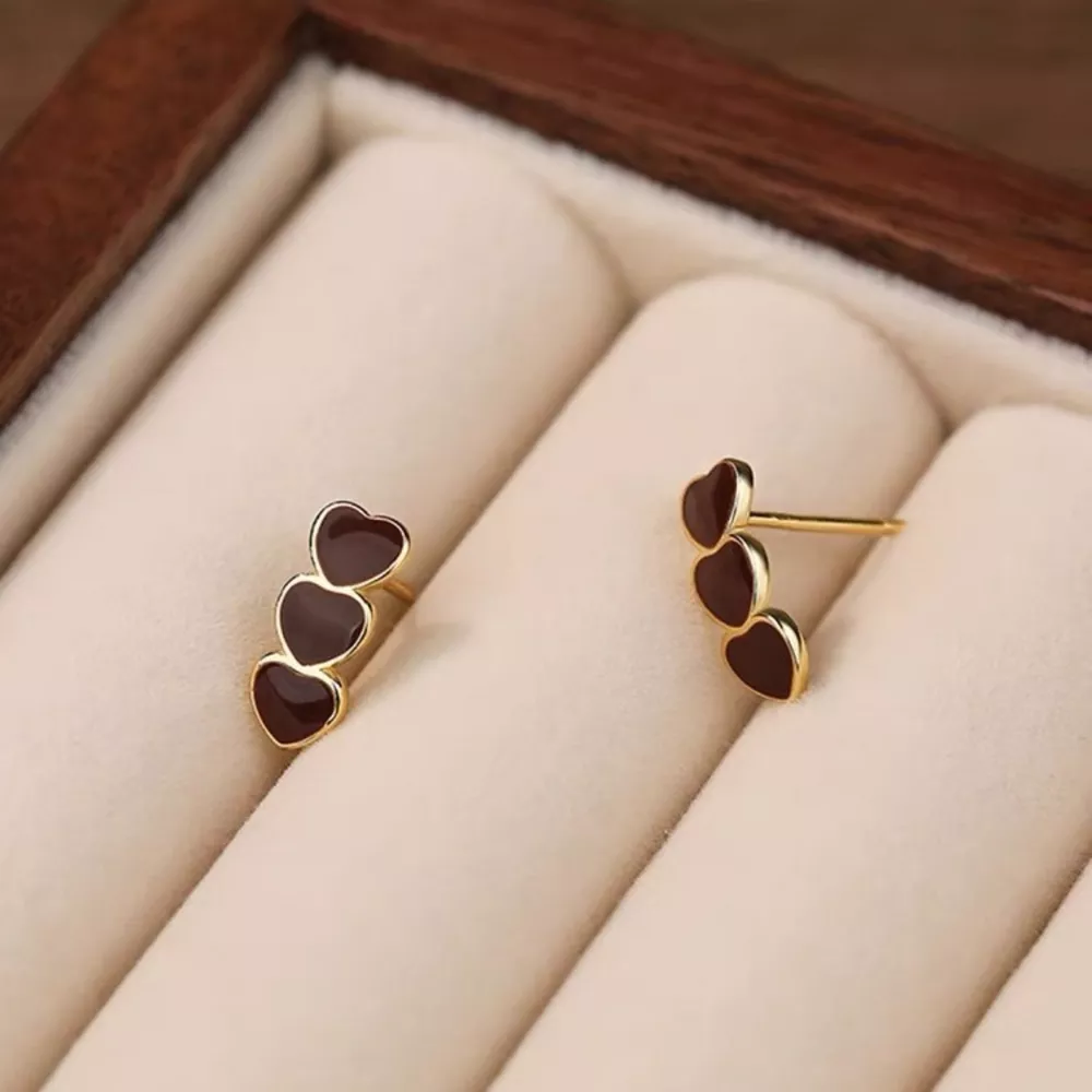 Triple Heart Stud Earrings