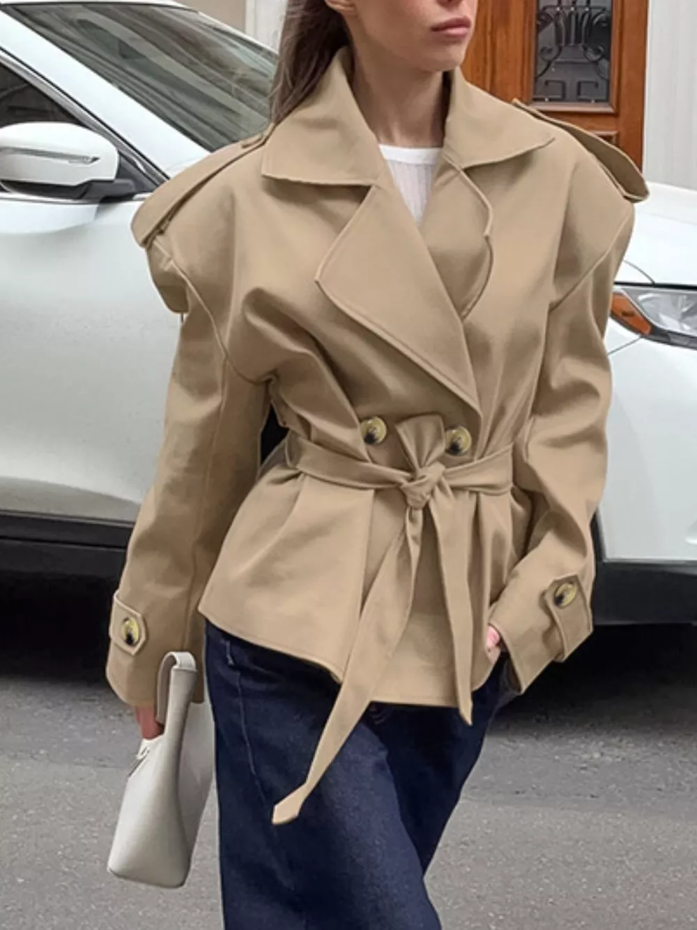 Chic Double-Breasted Belted Trench Coat, image 8