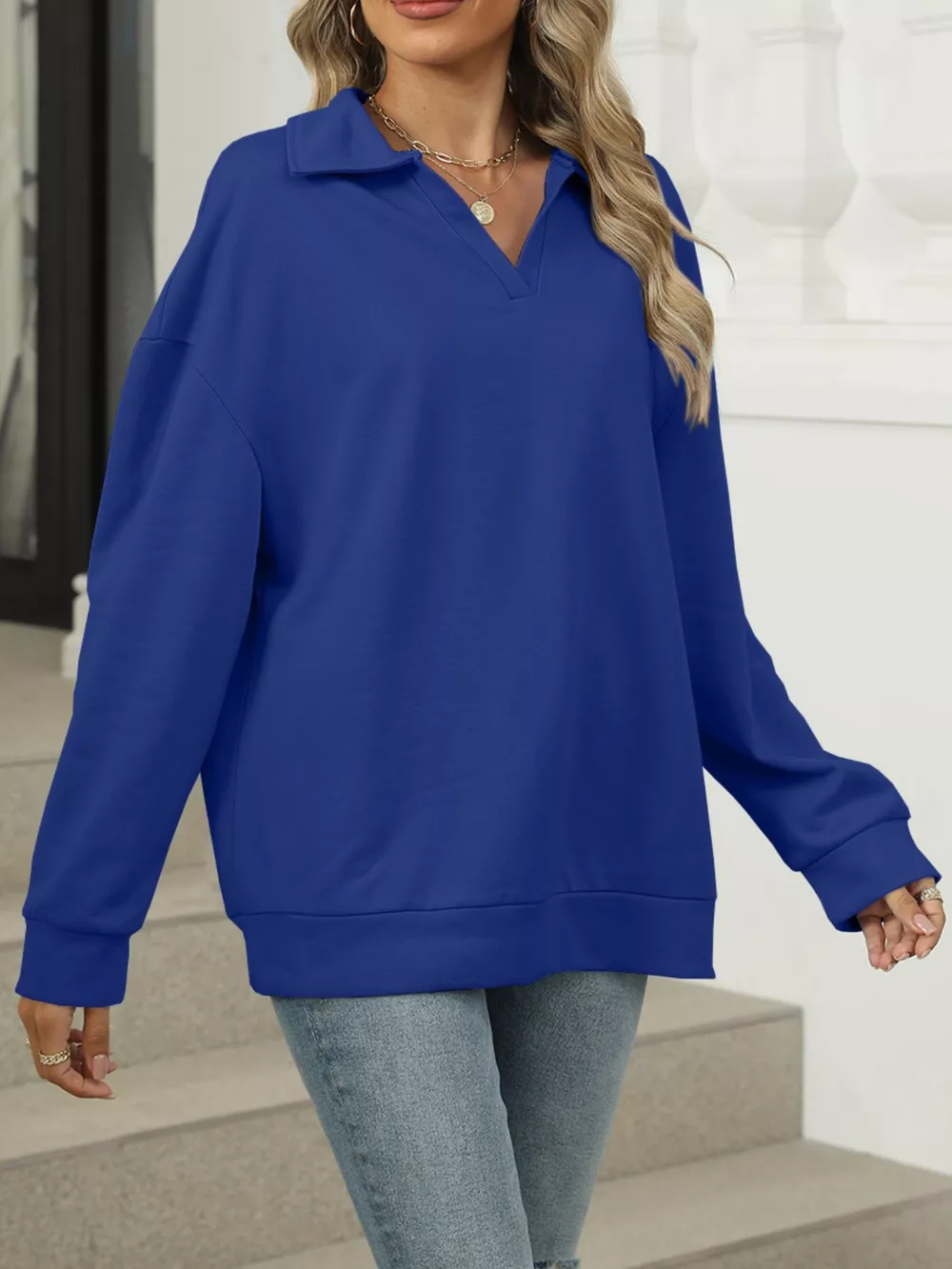 Johnny Collar Drop Shoulder Long Sleeve Sweatshirt, image 24