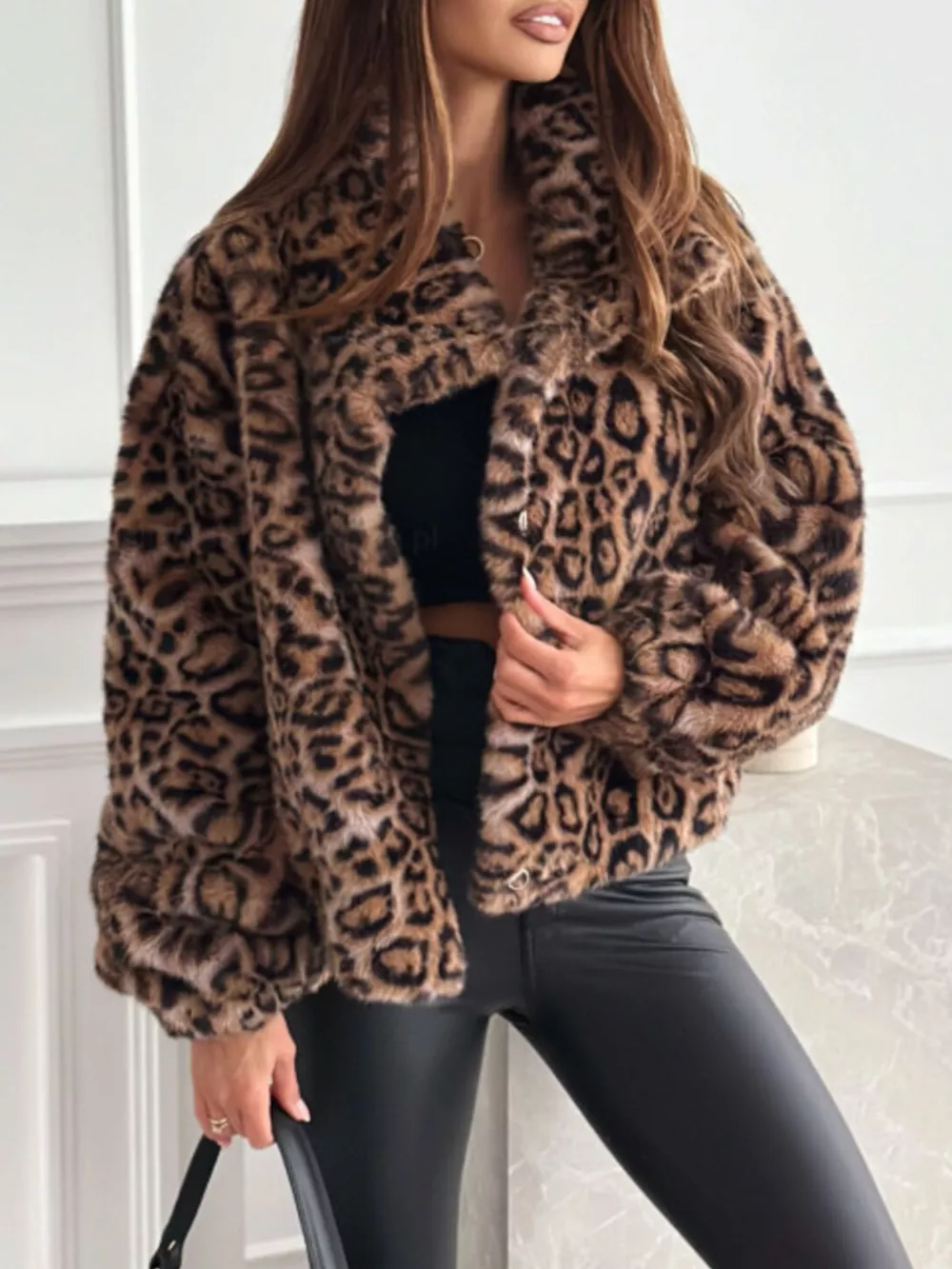 Leopard Faux Fur Cropped Jacket