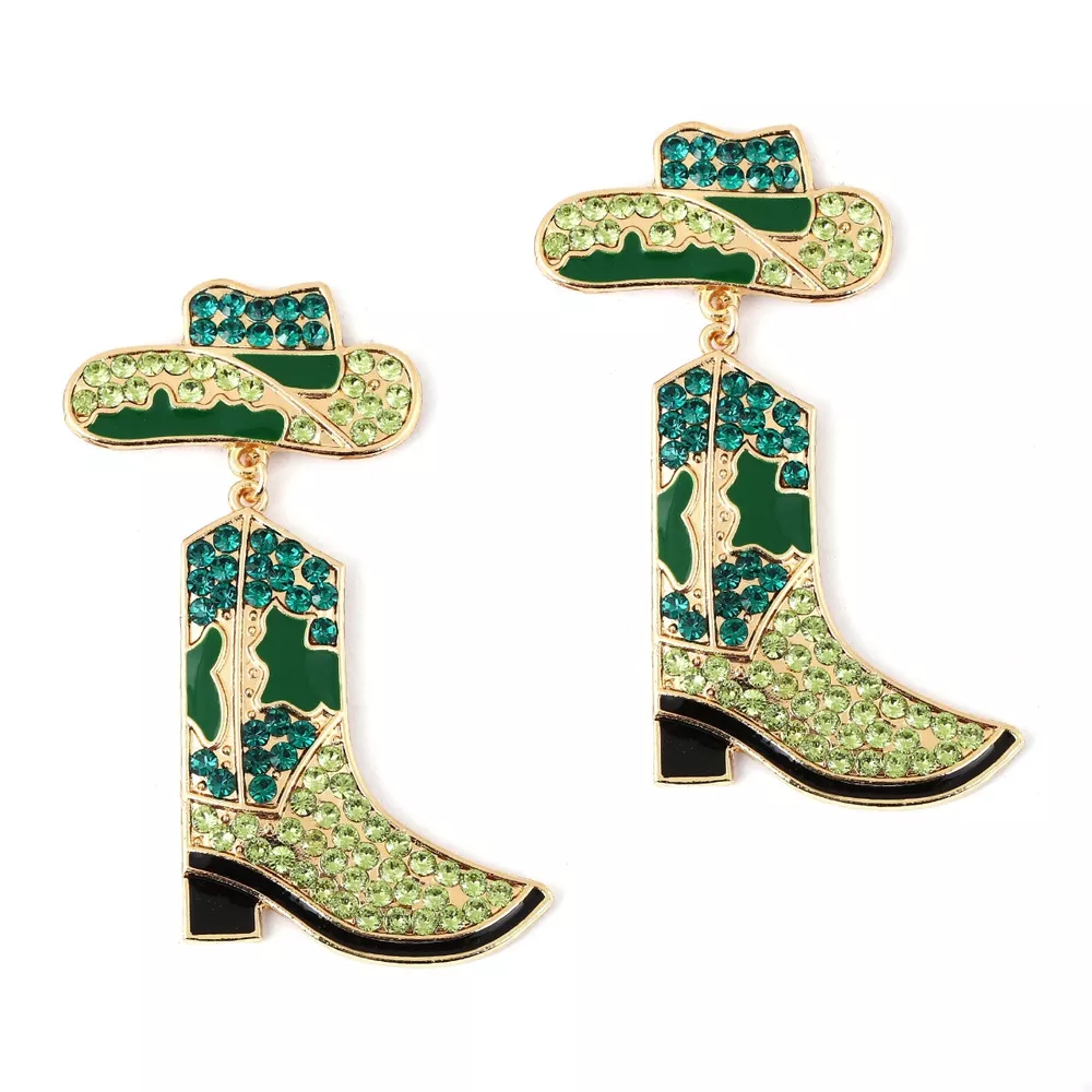 Rhinestone Cowboy Boot Dangle Earrings, image 5