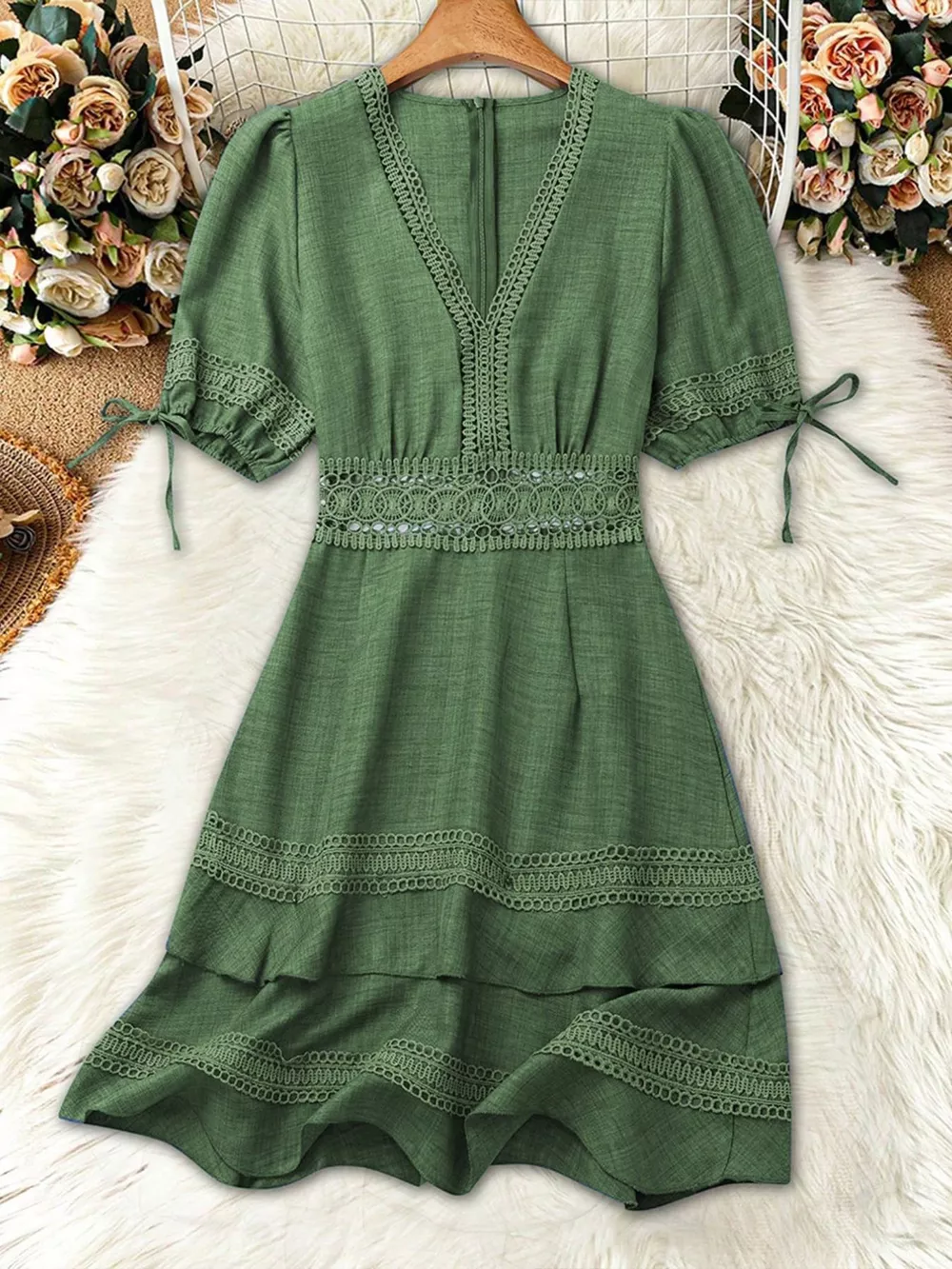 Lace Detail V-Neck Mini Dress, image 2