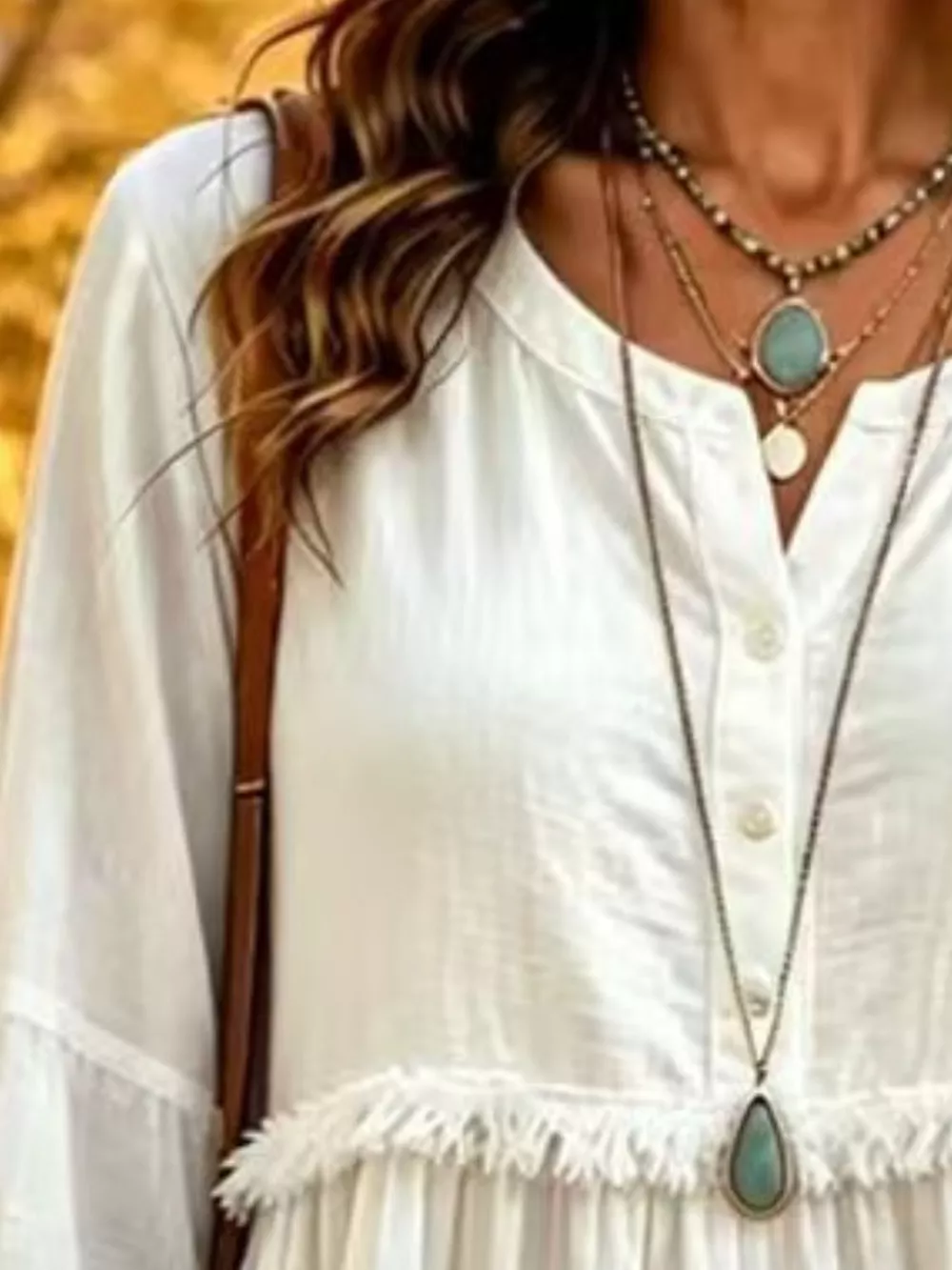 Full Size Fringed Button Detail Blouse Plus Size, image 12