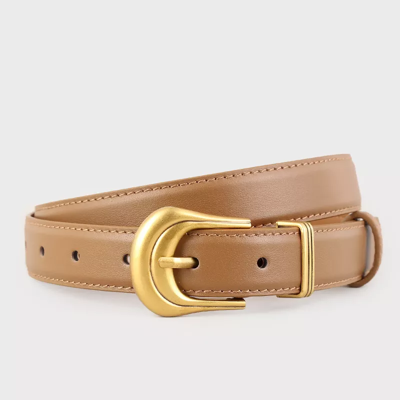 Classic Leather Belt with Golden Buckle, image 4