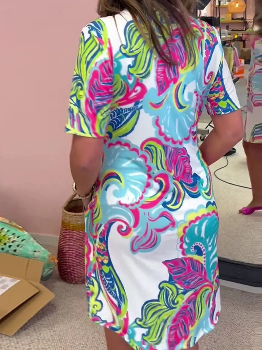 Full Size Vibrant Paisley Print Short Sleeve Shift Dress Plus Size, image 2