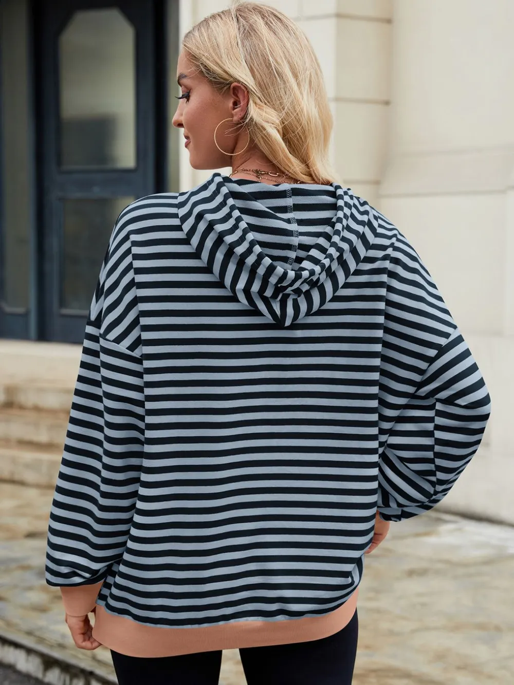 Drawstring Contrast Striped Long Sleeve Hoodie, image 5