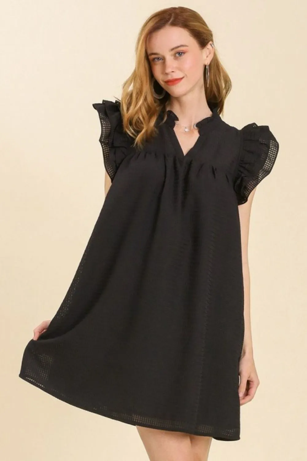Full Size Layered Ruffle Sleeve Mini Dress Plus Size