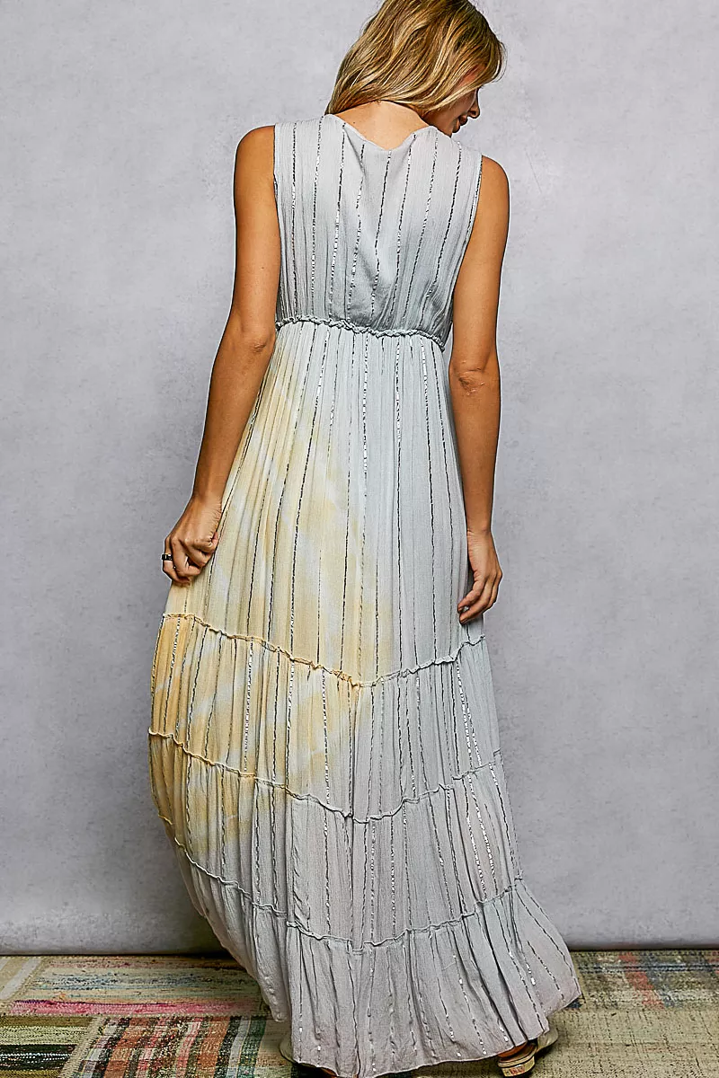 POL Deep V Sleeveless Cotton Bohemian Tiered Maxi Dress, image 5