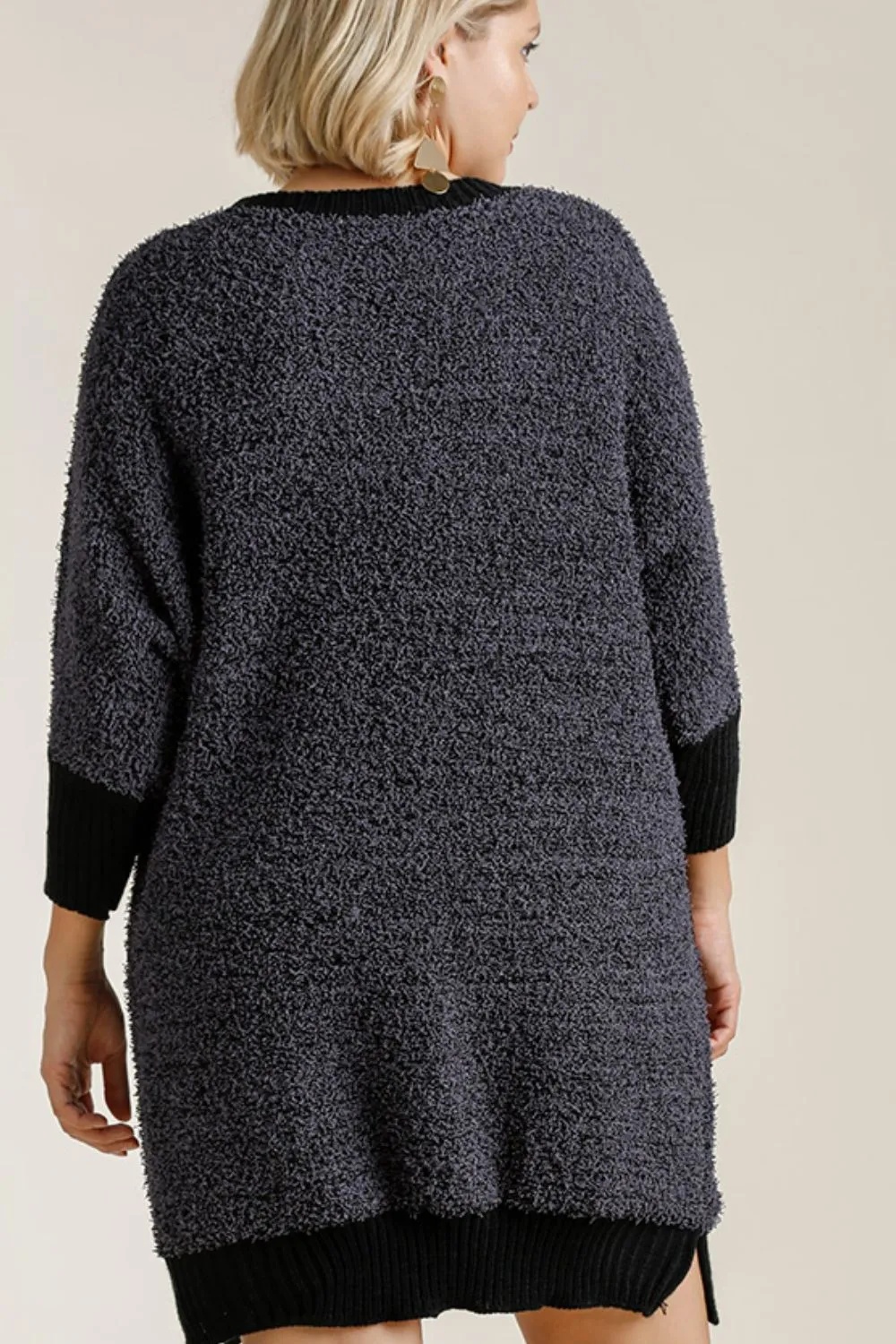 Full Size Ribbed Hem Round Neck 3/4 Sleeve Sweater Dress with Pockets Plus Size, image 6