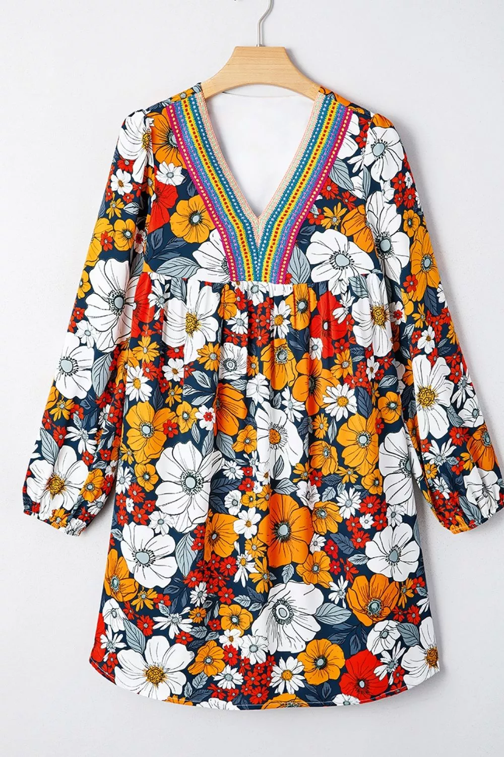 Boho Floral Print V-Neck Mini Dress with Pockets, image 9