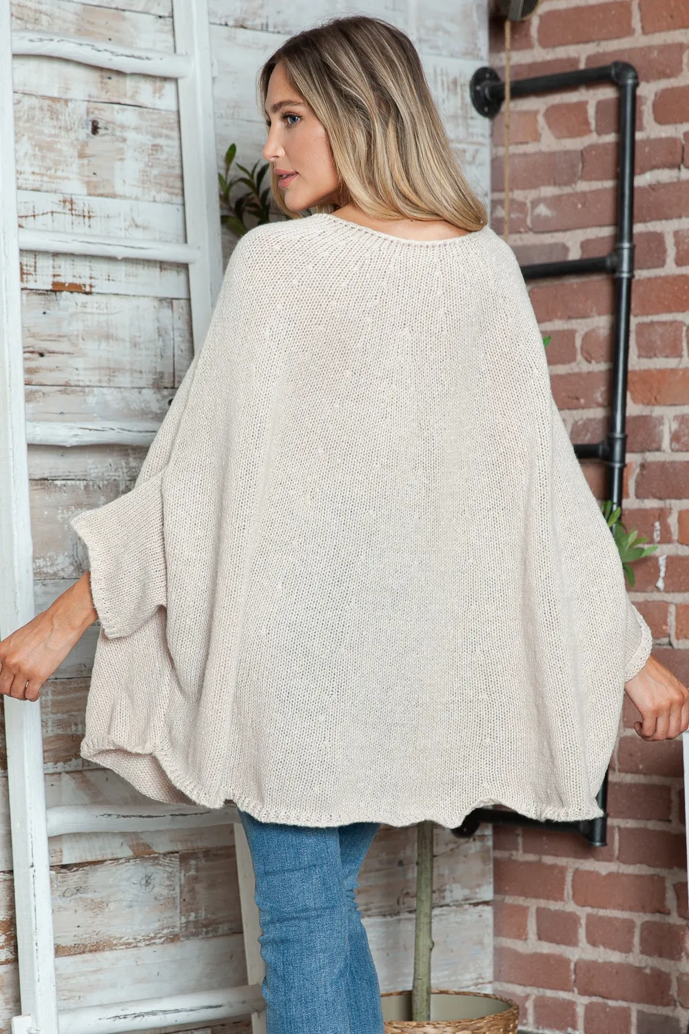 Round Neck Batwing Sleeve Sweater, image 9
