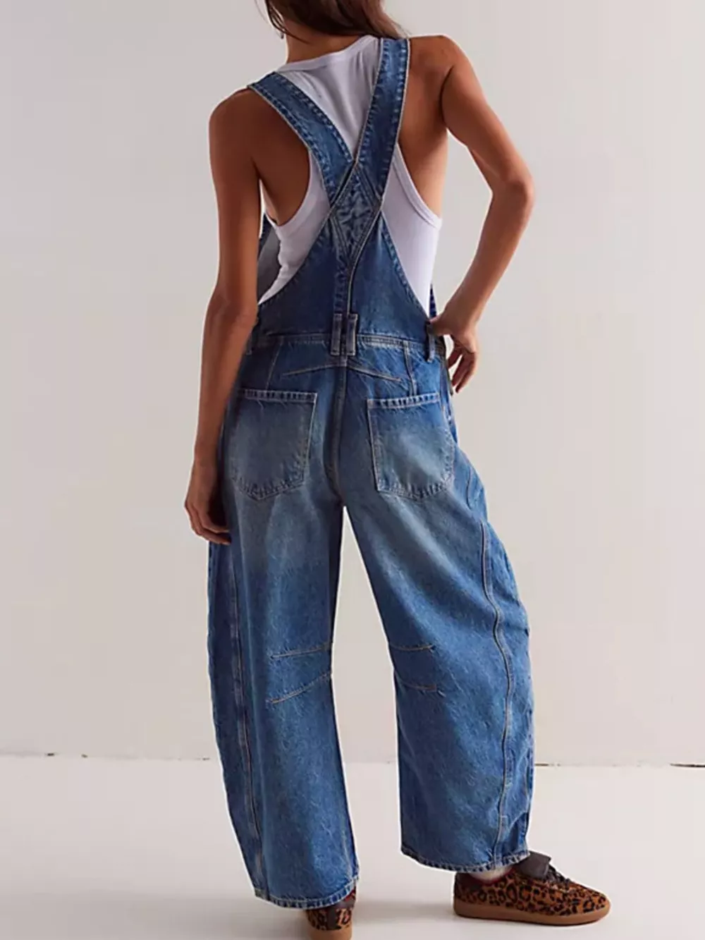 Wide Strap Wide Leg Denim Overalls, image 9