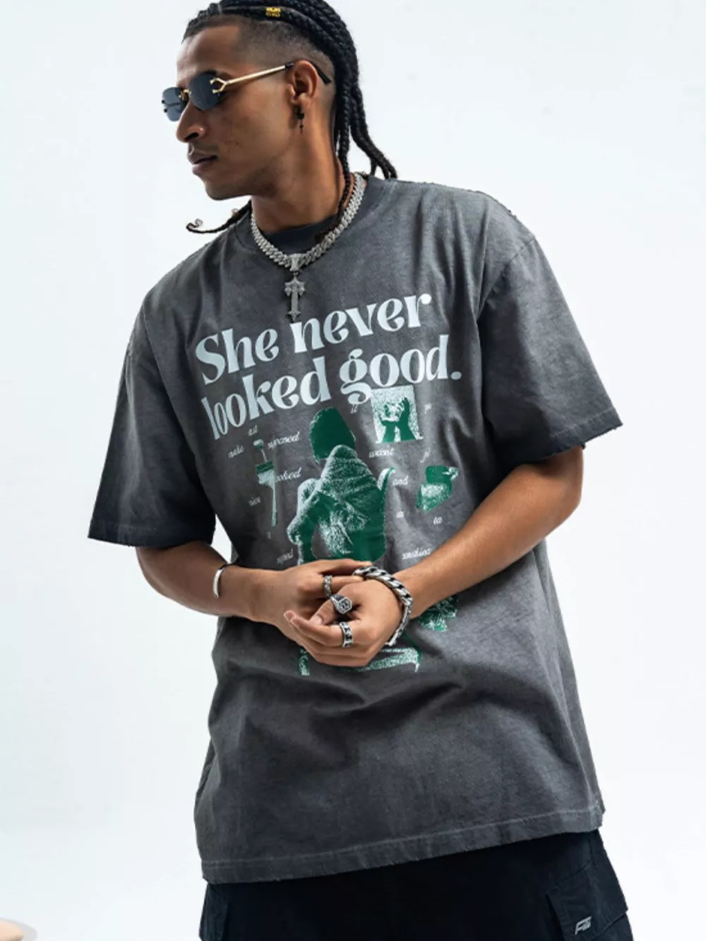 Men's Vintage Graphic Round Neck Oversized T-Shirt, image 2