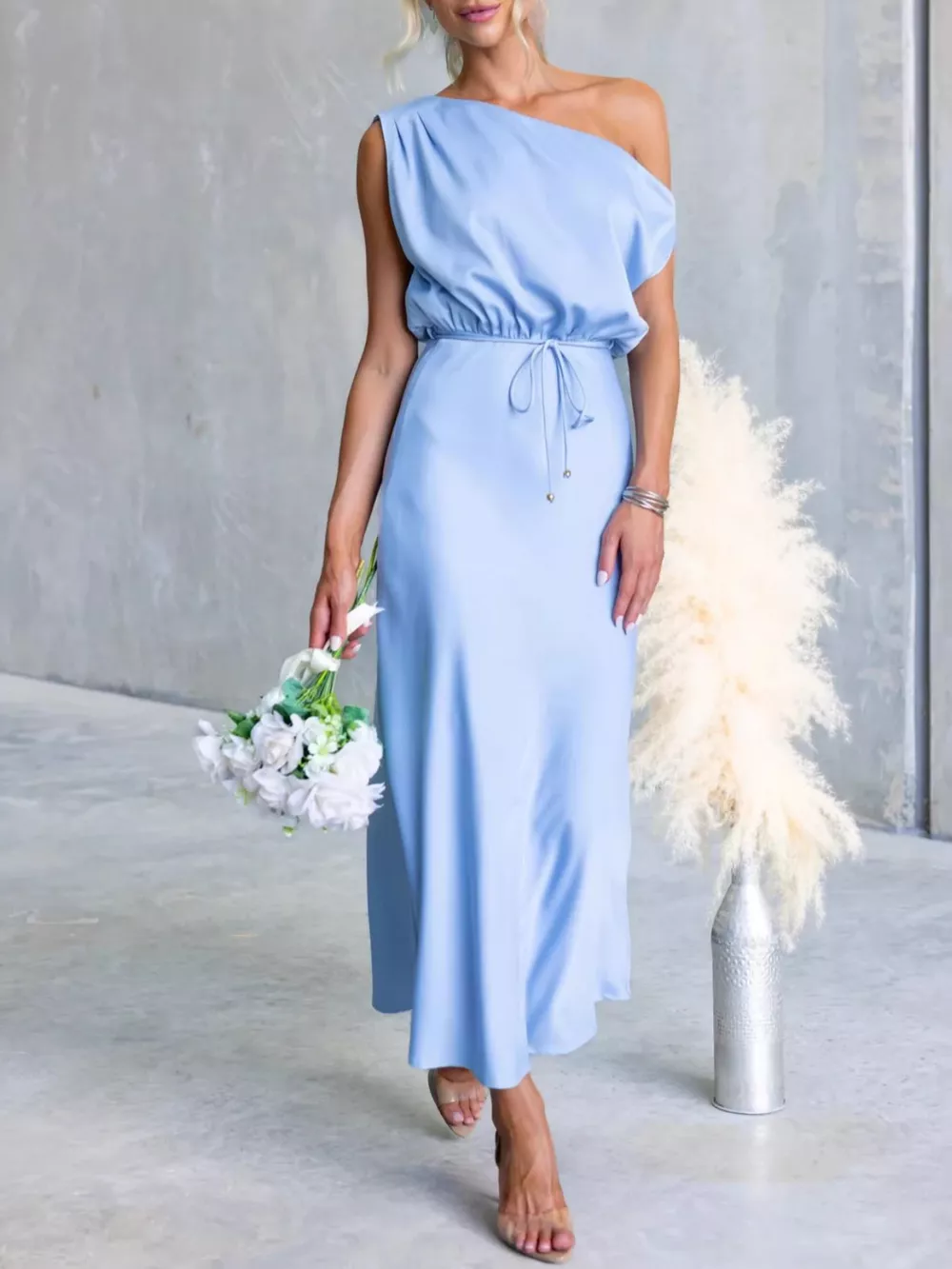 One-Shoulder Tied Midi Dress, image 4