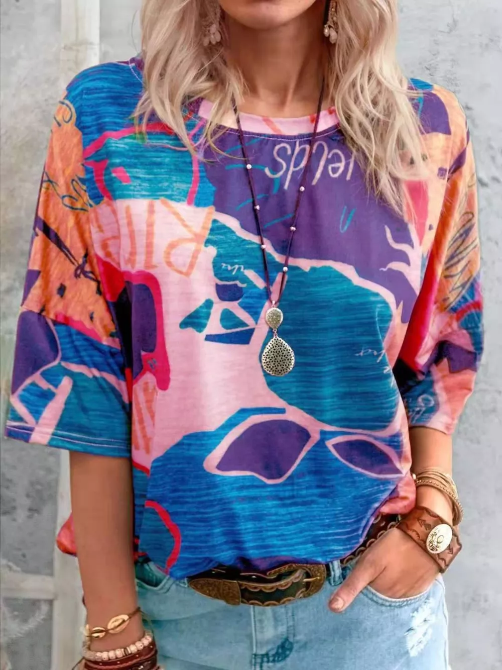 Contrast Round Neck Casual T-Shirt, image 22