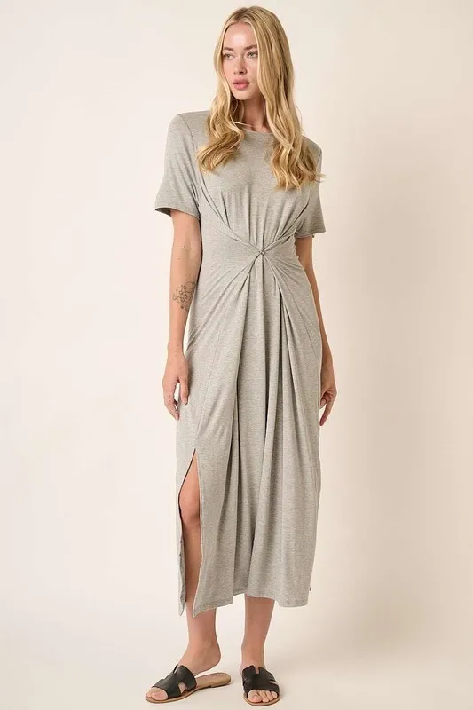 Side Slit Round Neck Short Sleeve Dress, image 3