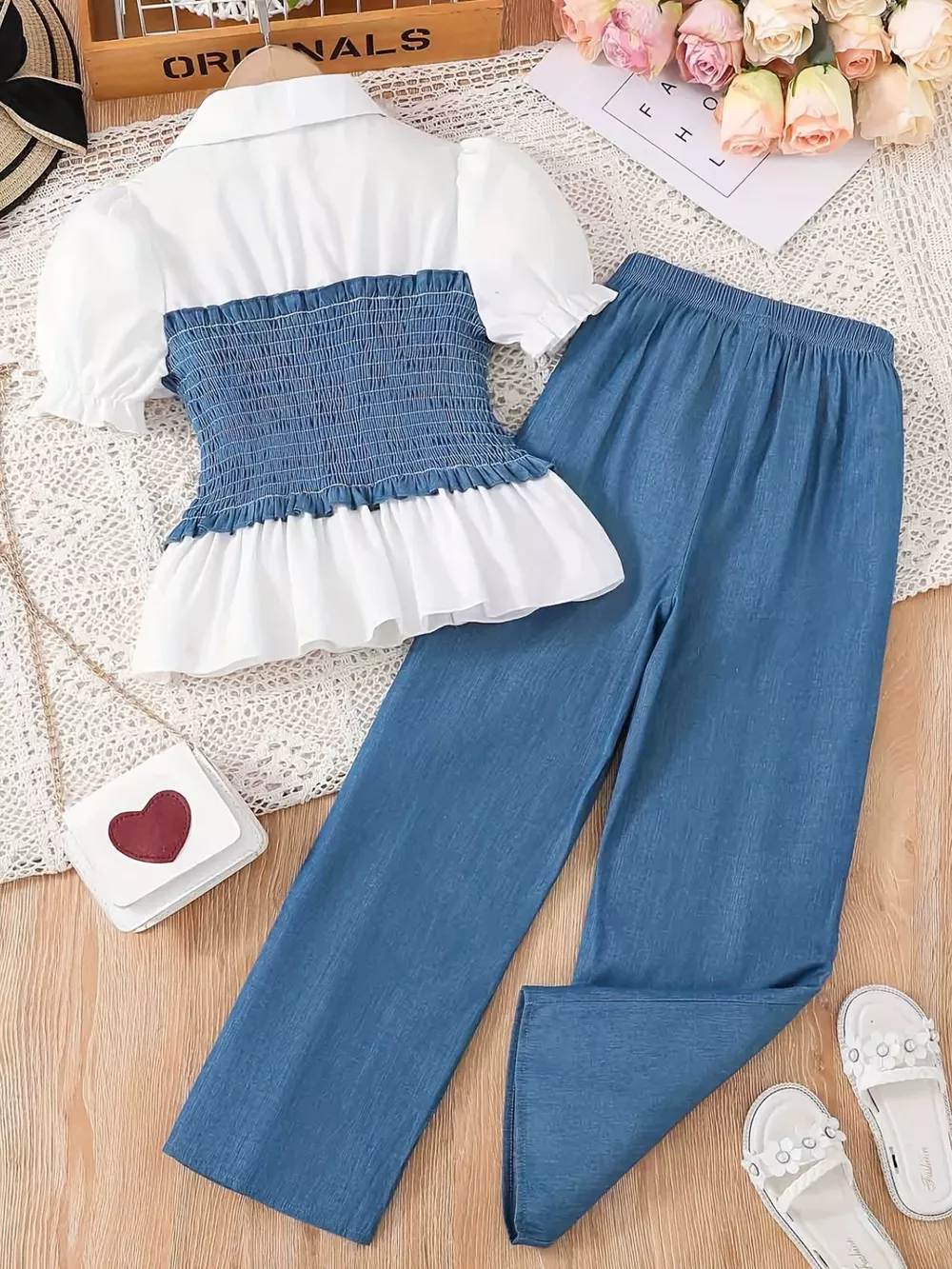 Children's Smocked Blouse and Wide Leg Pants Set, image 4