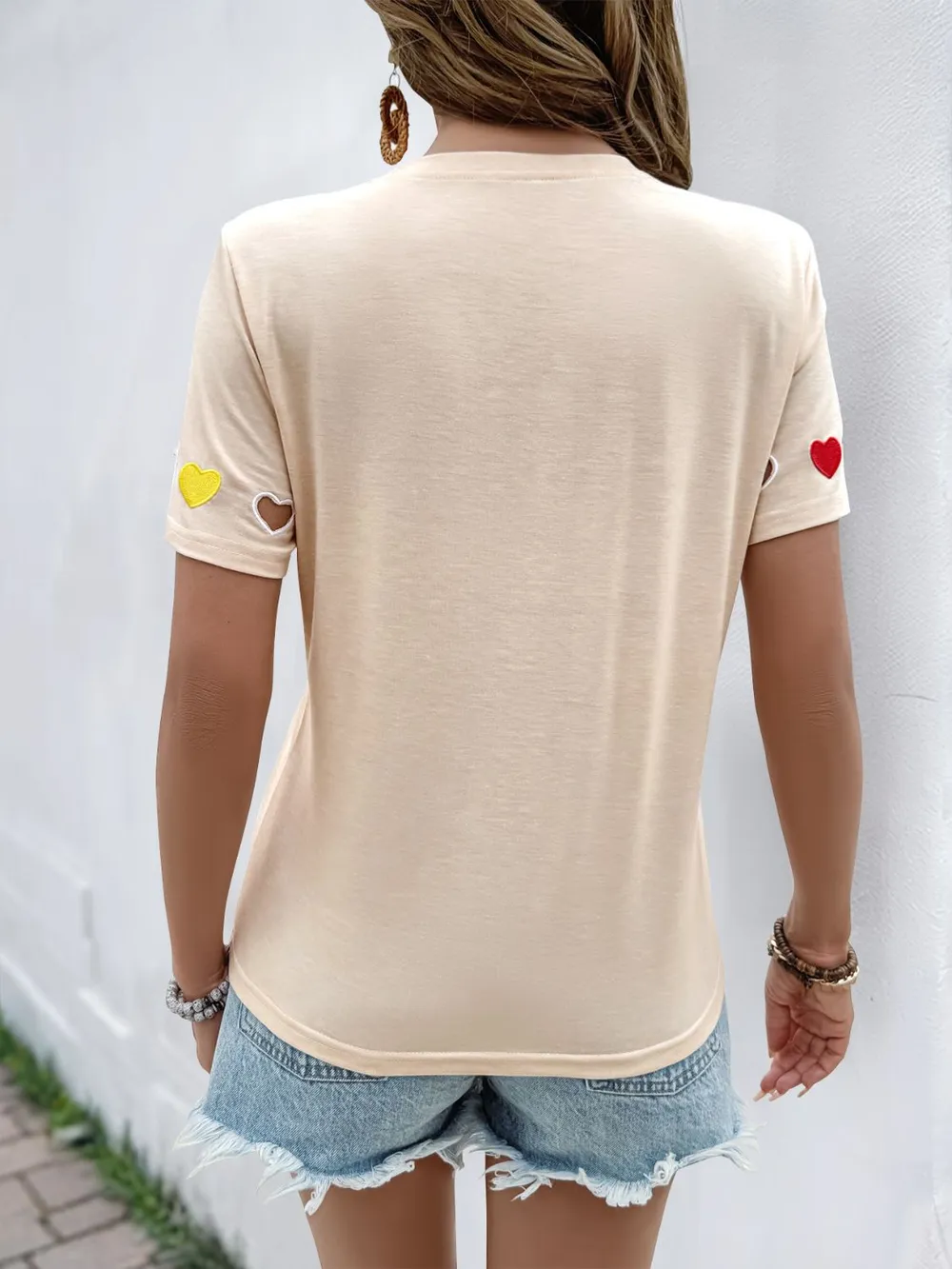 Heart Round Neck Short Sleeve T-Shirt, image 4