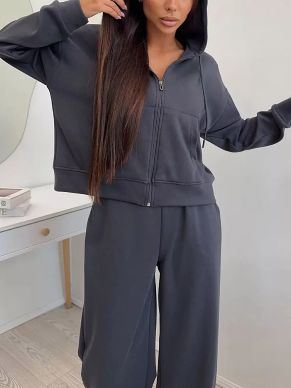 Zip-Up Hoodie and Wide-Leg Pants Set, image 19