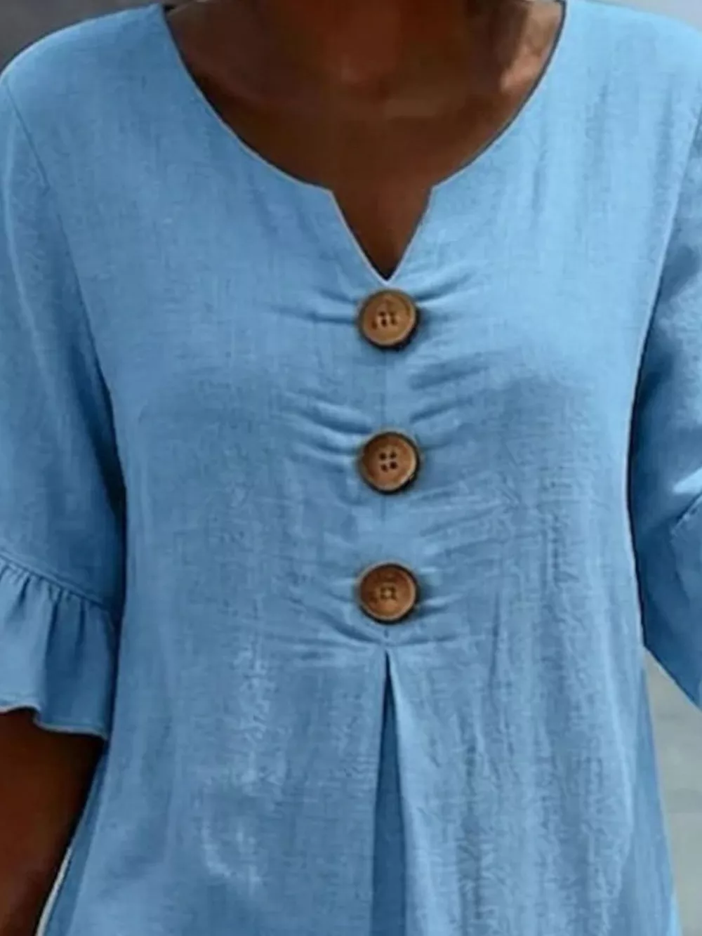 Full Size Decorative Button Ruffle Half Sleeve Dress Plus Size, image 8
