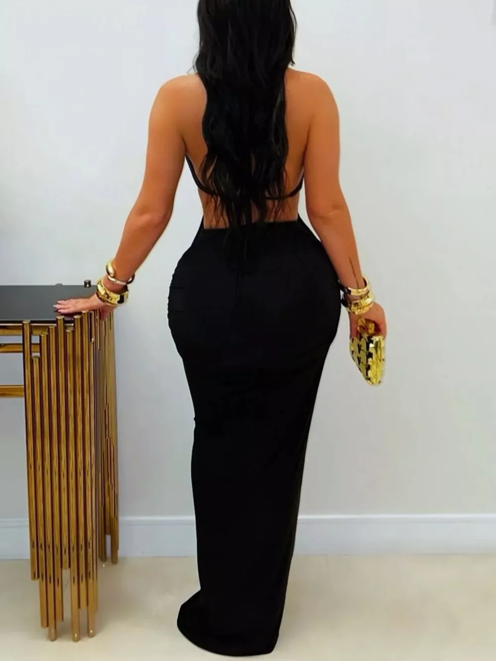 Backless Cut-Out Maxi Dress with Gold Hardware Detail, image 6