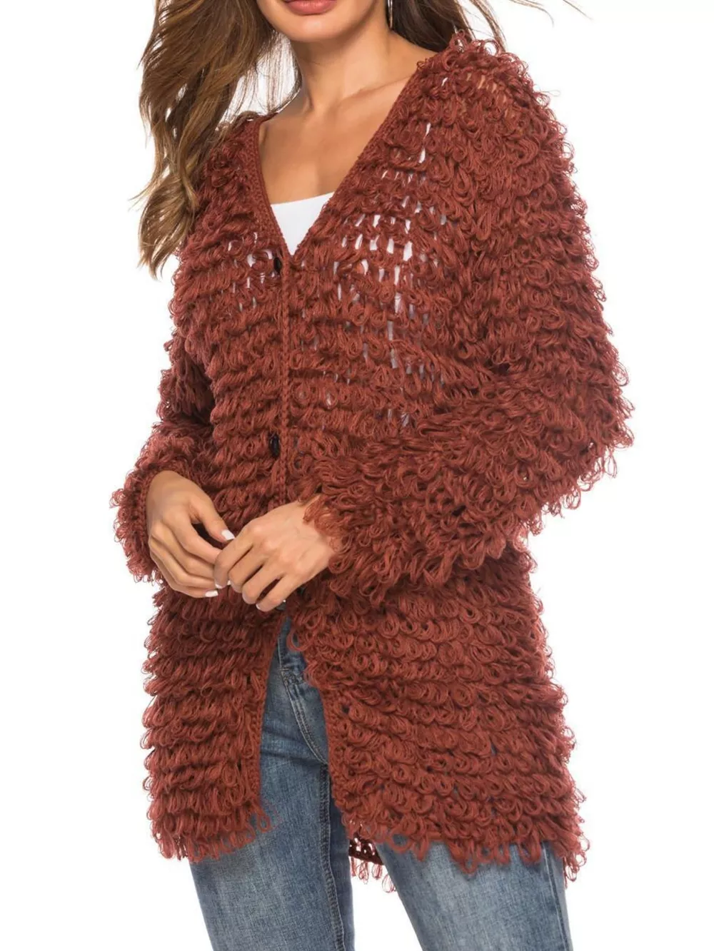 Textured Knit Button Up Cardigan, image 3
