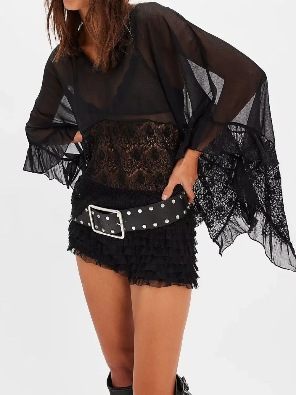 Lace V-Neck Ruffle Long Sleeve Cover-Up, image 5