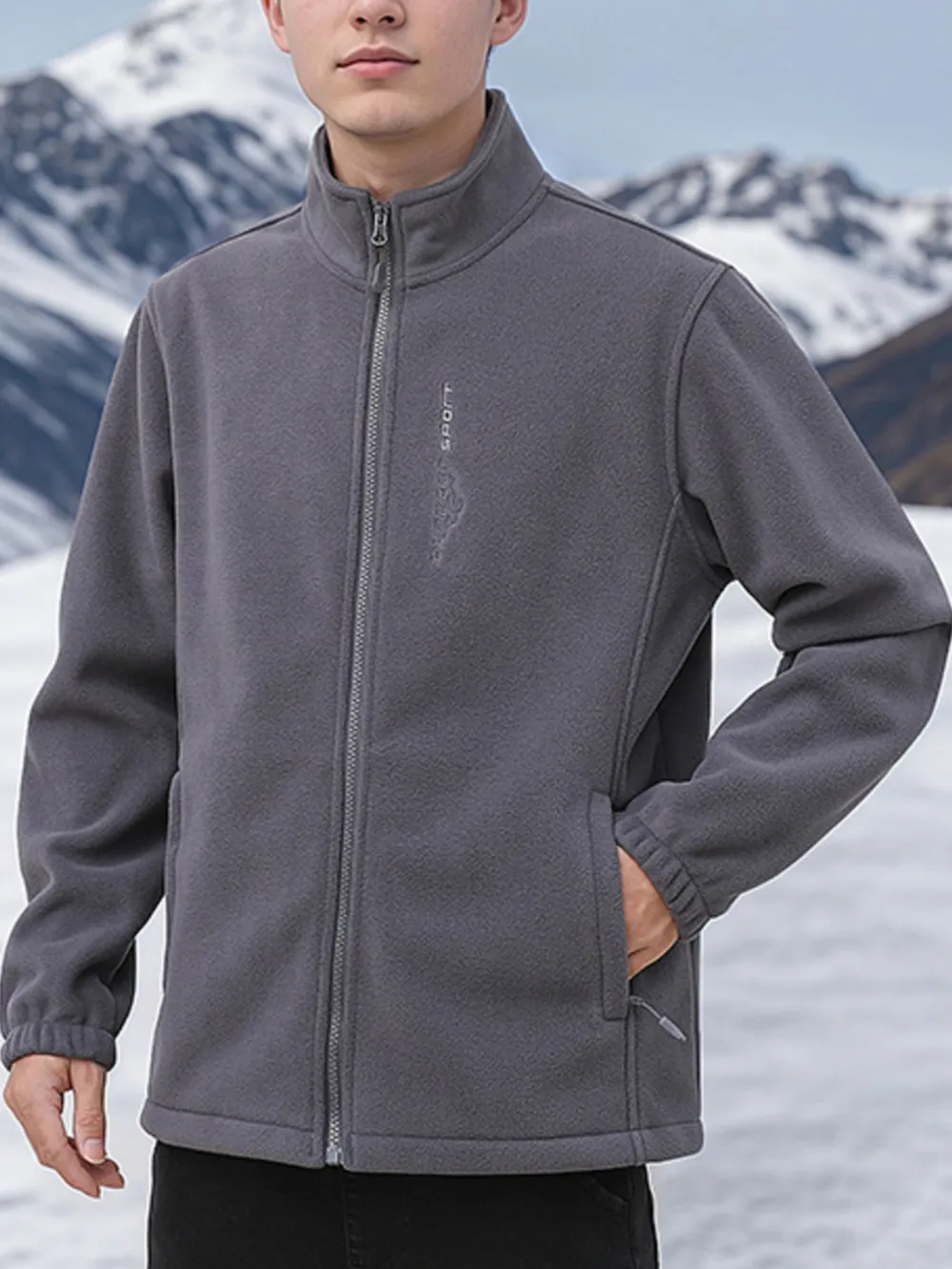 Men's Plus Size Zip Up Thermal Fleece Jacket, image 3