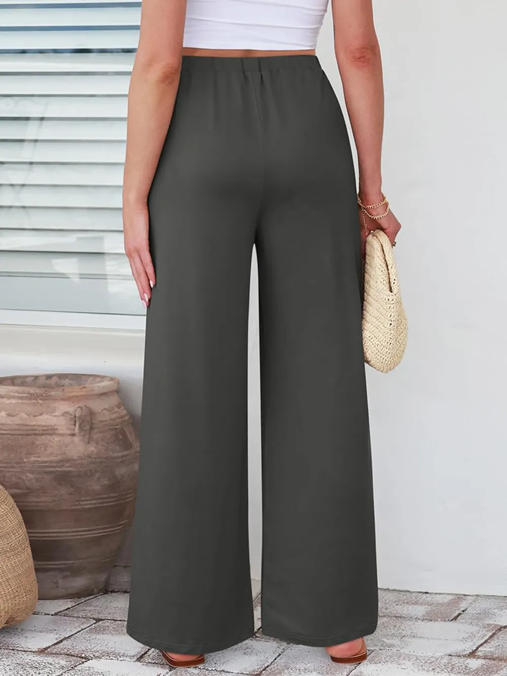 Elastic Waist Wide Leg Pants, image 10