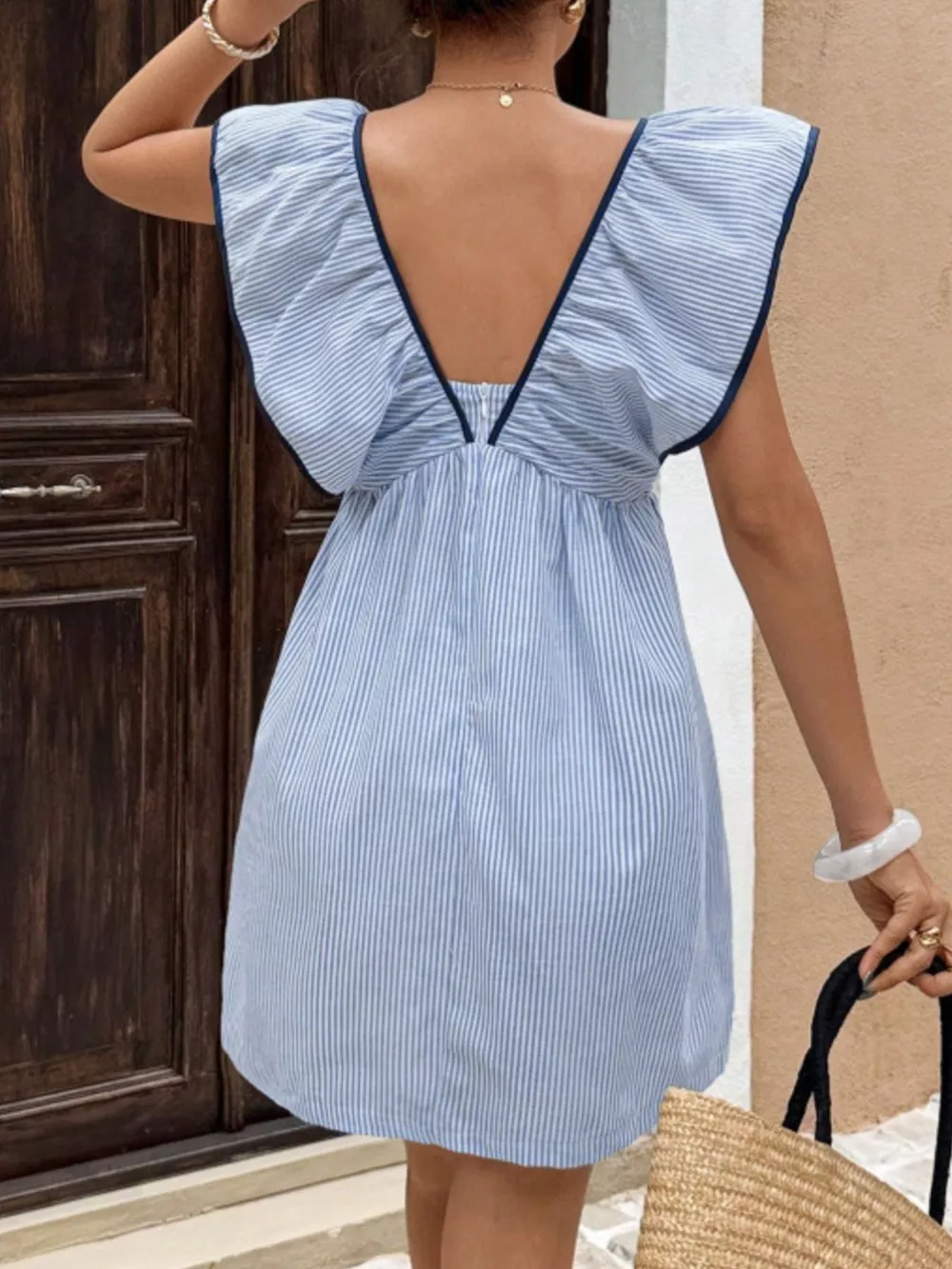 Striped Ruffle Sleeve Mini Dress, image 7