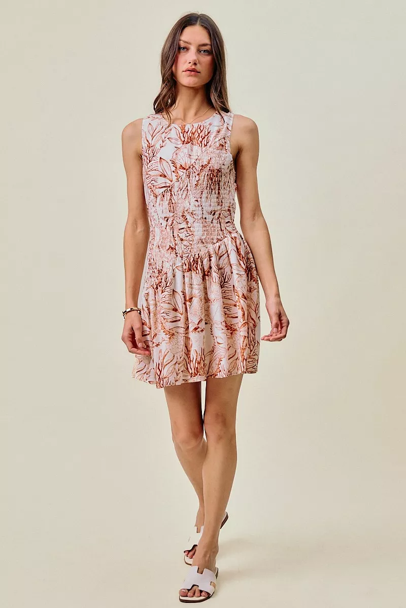 Shell Print Smocked Fit And Flare Mini Lined Dress, image 21