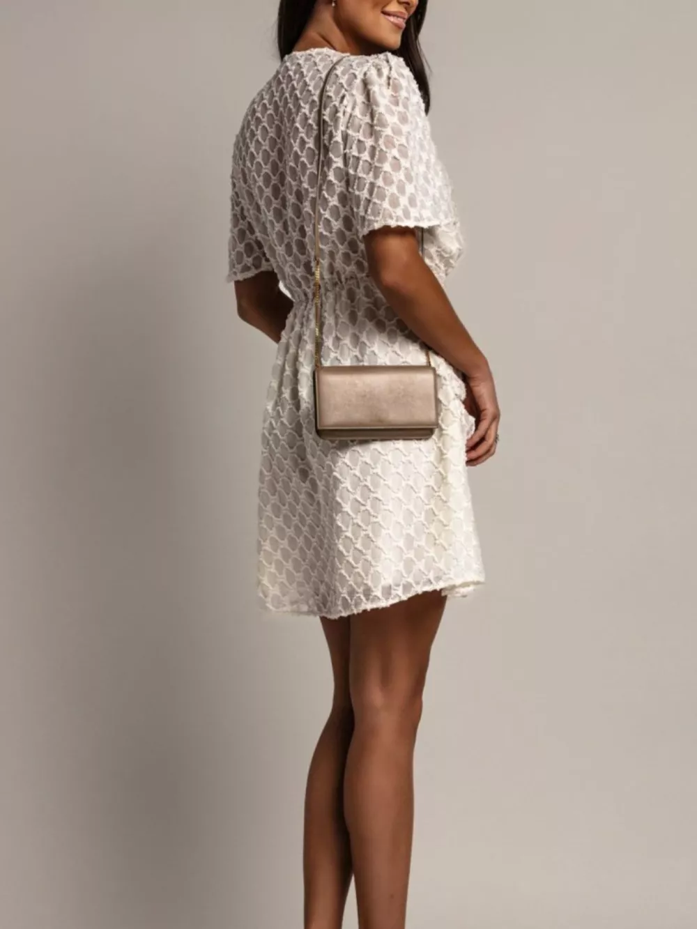 Textured Ruched Surplice Short Sleeve Dress, image 4