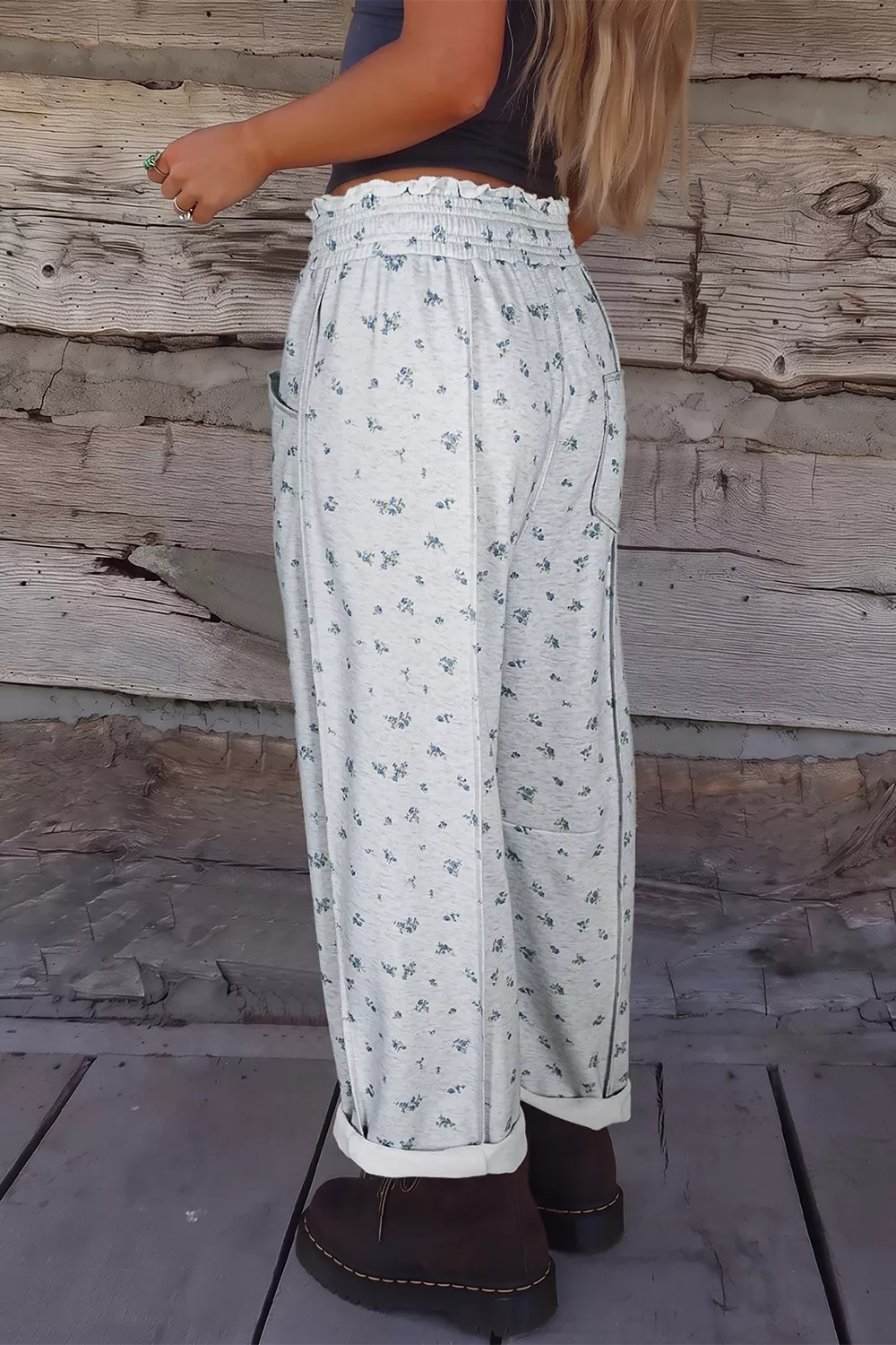 Floral Print Elastic Waist Regular Fit Pants, image 2
