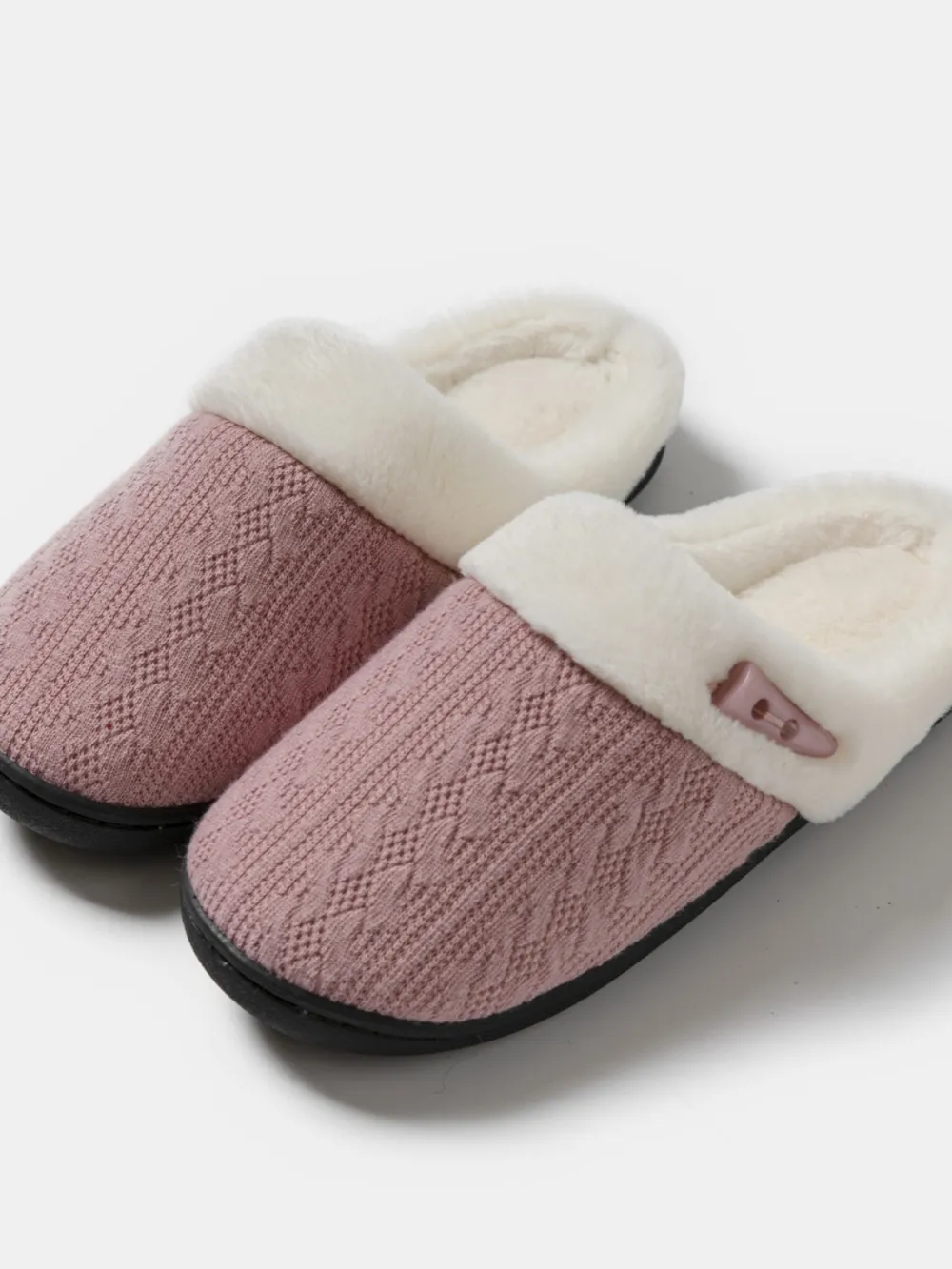 Horn Buckle Furry Texture Flat Slippers, image 9