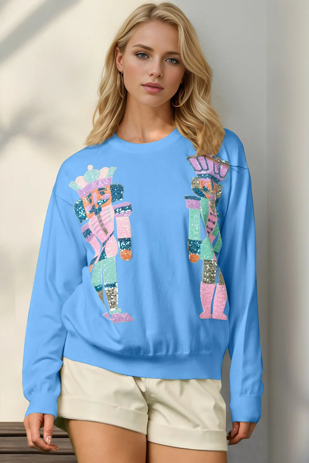Full Size Sequin Nutcracker Long Sleeve Sweater, image 3