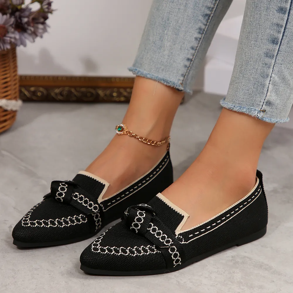 knitted Slip-On Flats with Bow, image 4
