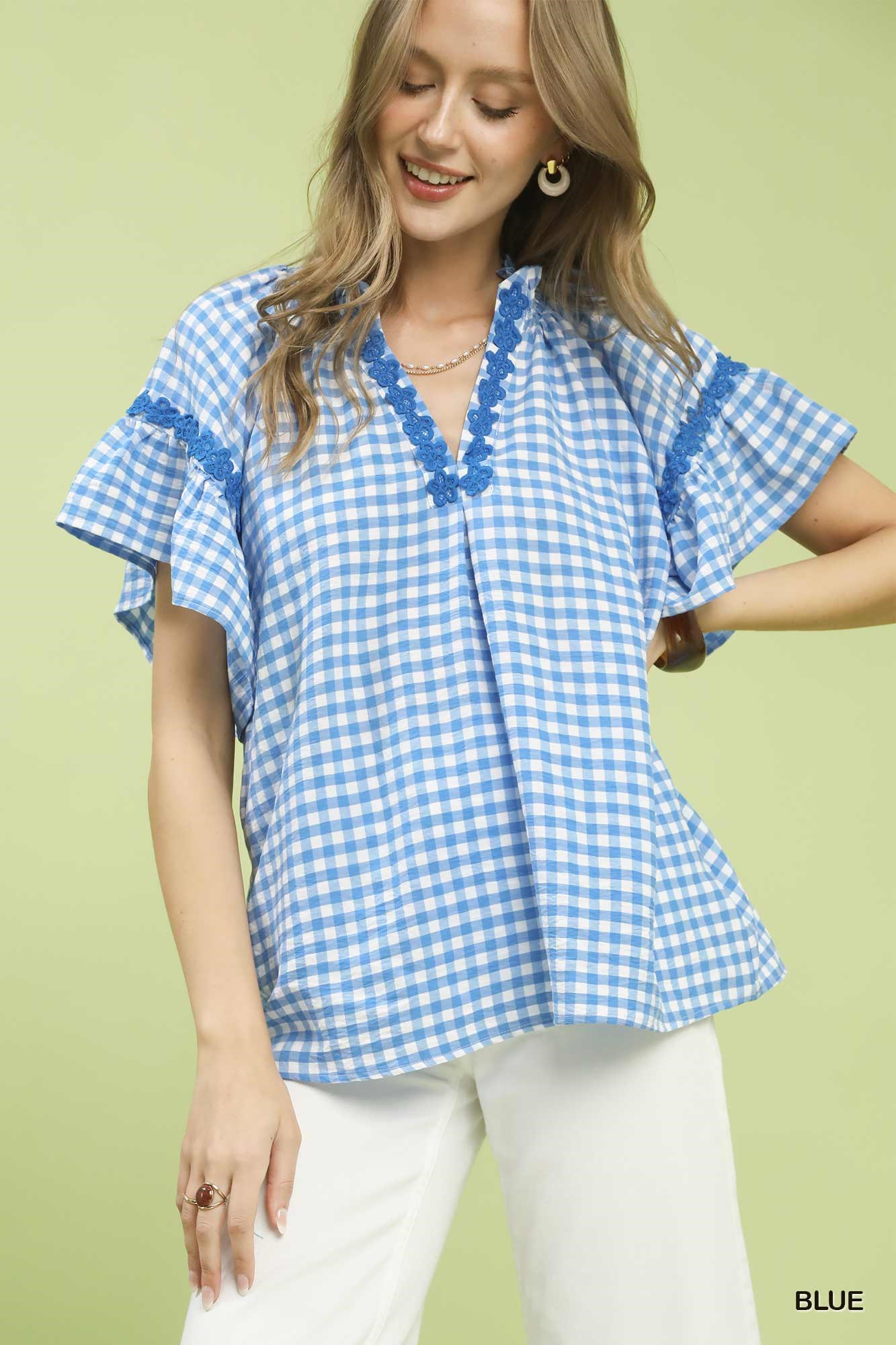 Gingham Lace Trim Top