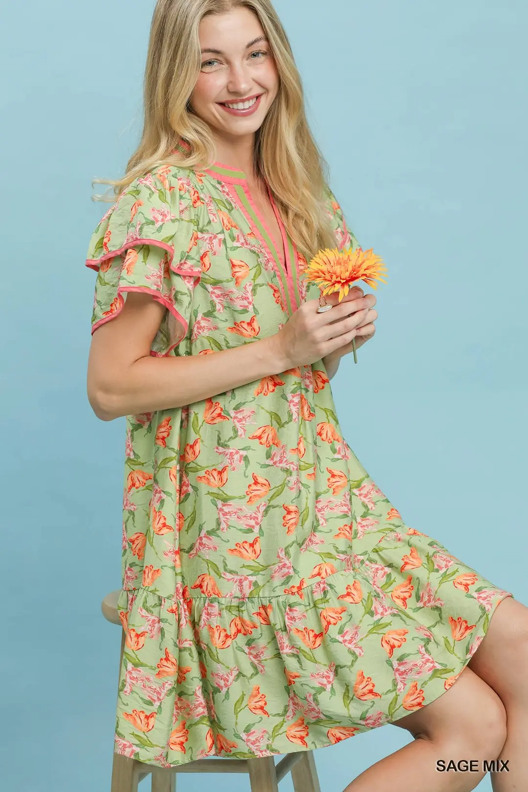 Floral Flutter Sleeve Tiered Dress, image 5
