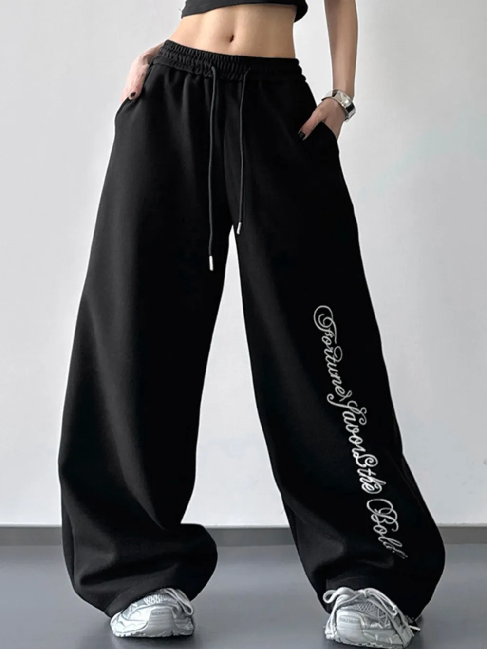 Loose Fit Drawstring Wide Leg Pants, image 4