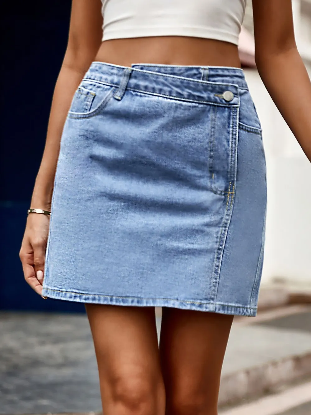 Pocketed High Waist Denim Skirt, image 3