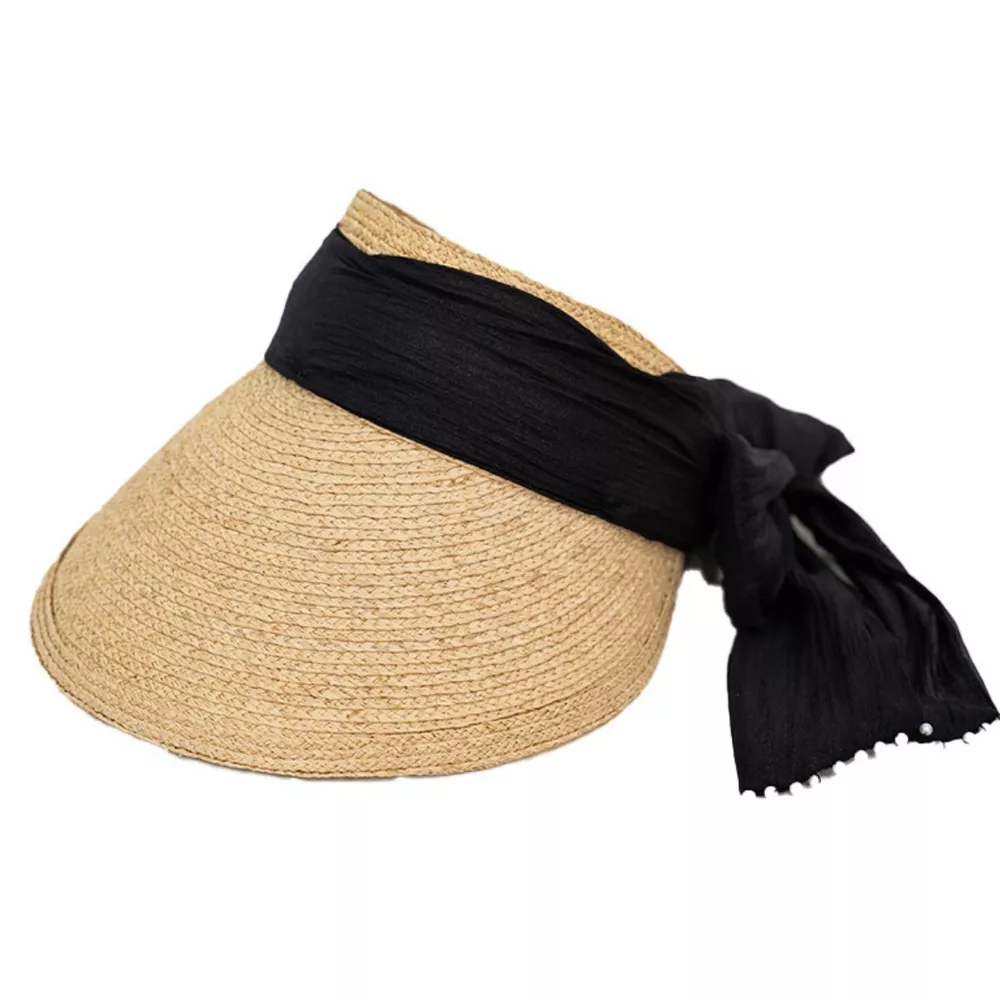 Ribbon-Tie Straw Visor Sun Hat, image 6