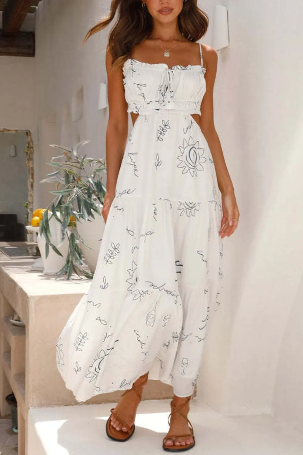 Cutout Printed Sleeveless Midi Cami Dress, image 9