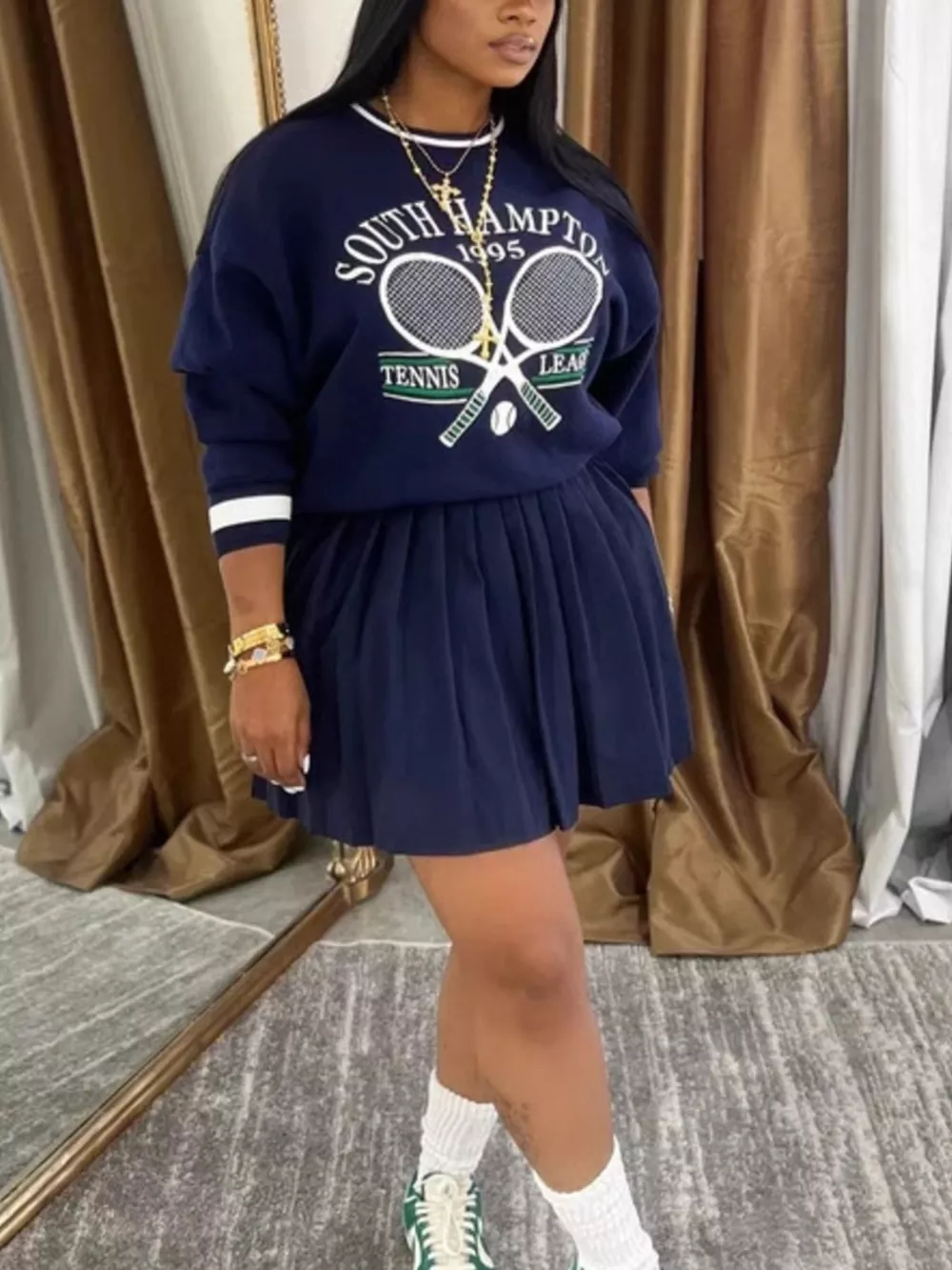 Graphic Sweatshirt & Pleated Skirt Set, image 2