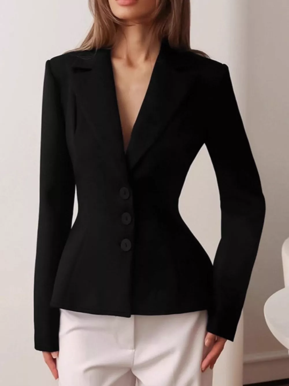 Lapel Collar Button Up Blazer, image 2
