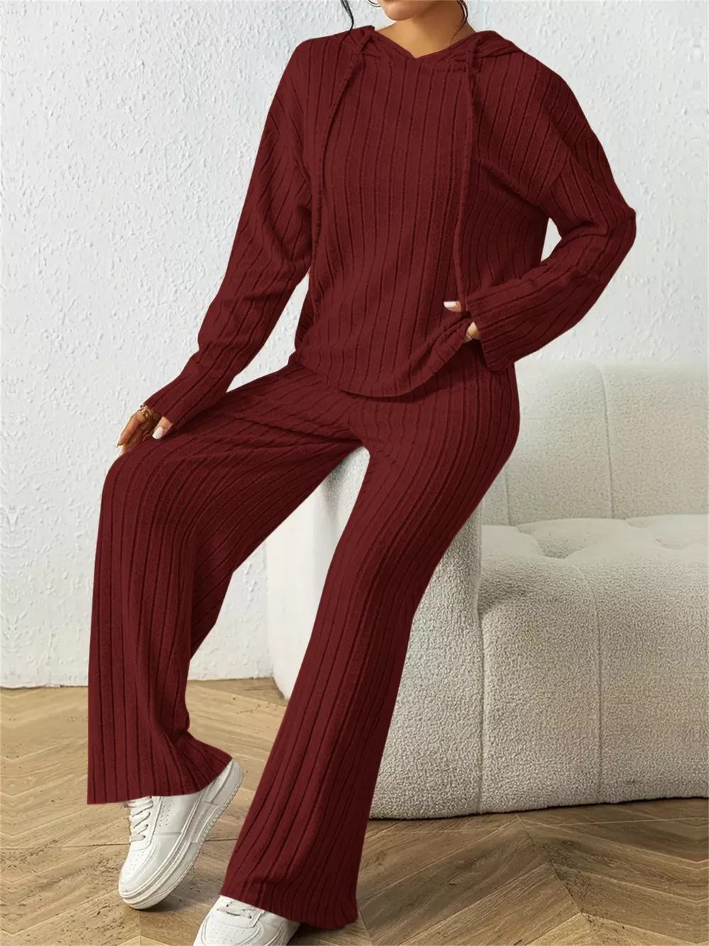 Ribbed Drawstring Hoodie and Pants Set, image 16