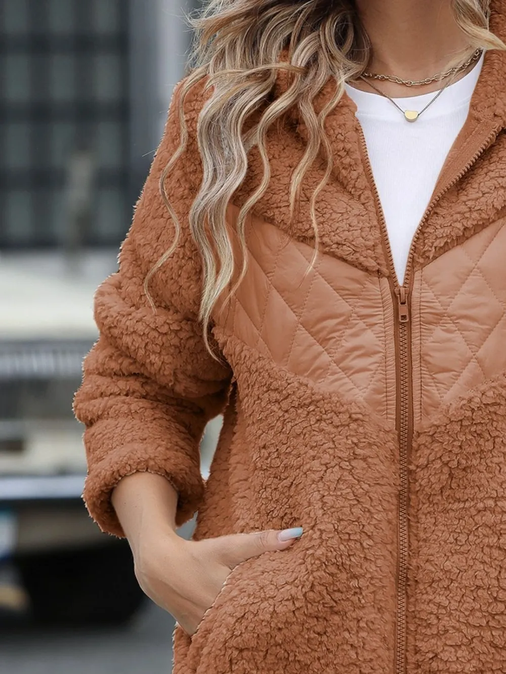 Fuzzy Zip Up Long Sleeve Hooded Jacket, image 9