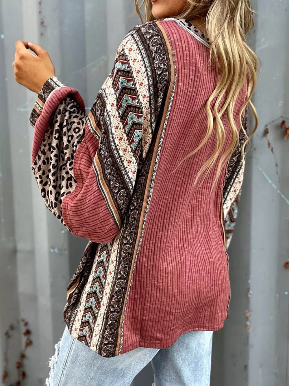 Leopard Color Block Ribbed Top, image 3