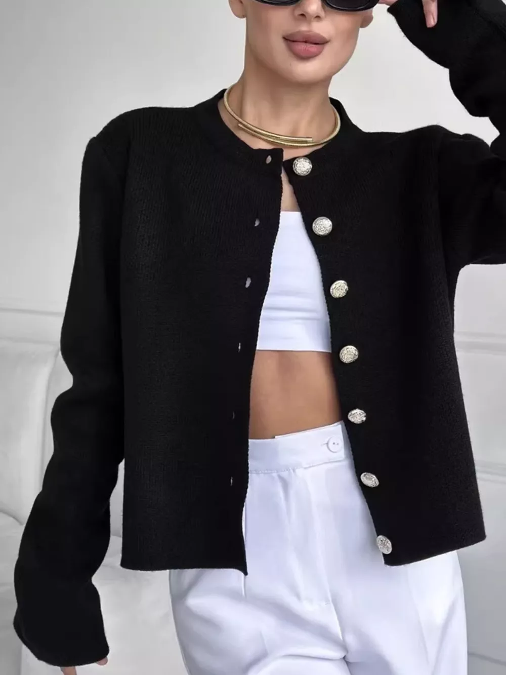 Crew-Neck Button Down Cardigan, image 17