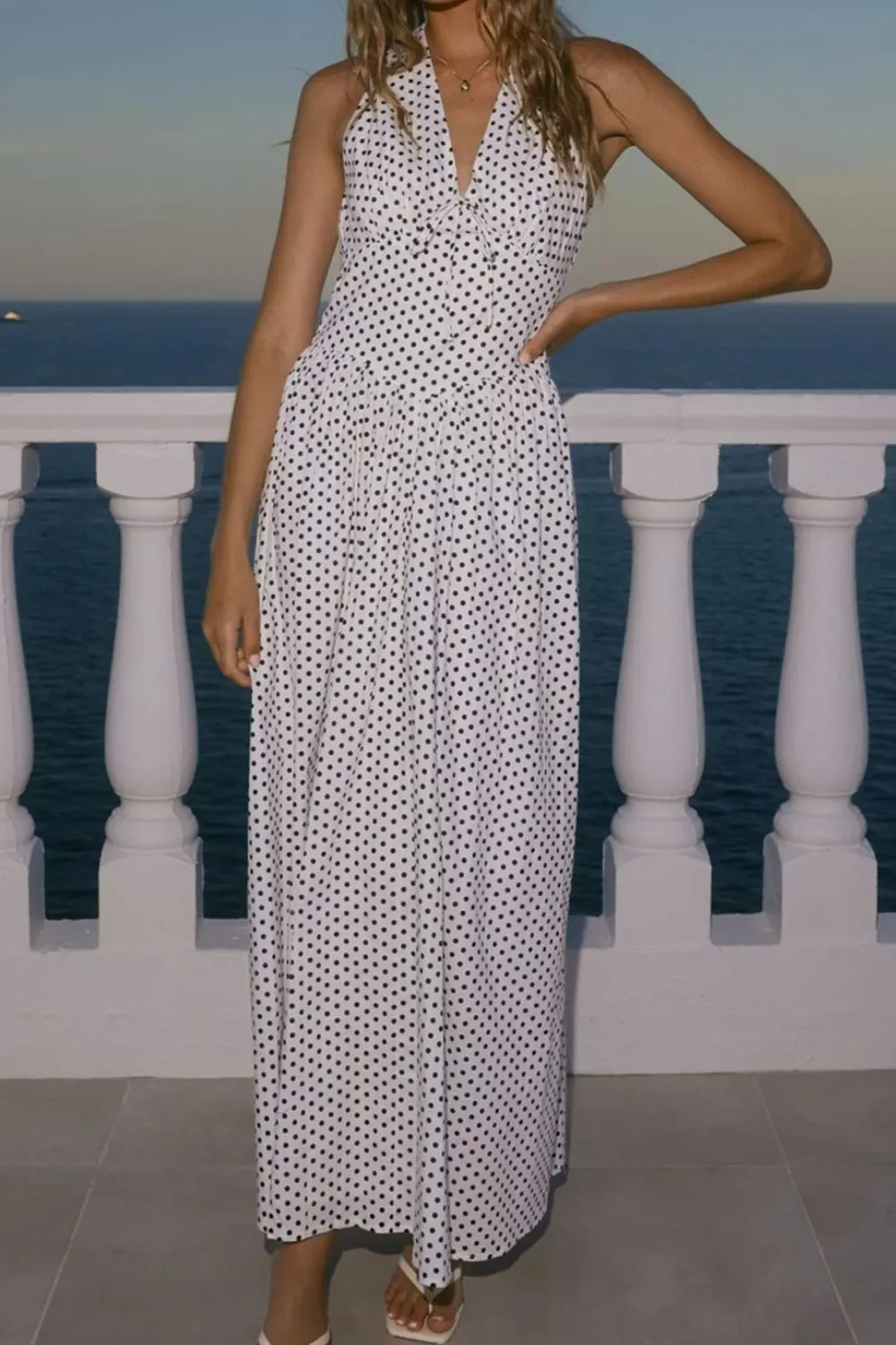 Backless Polka Dot Halter Neck Maxi Dress, image 5